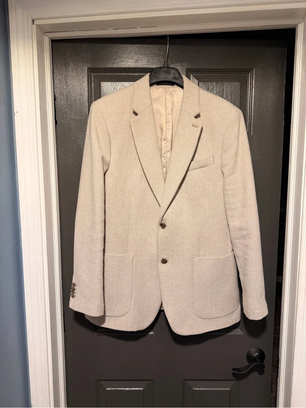 Banana Republic Thick Wool Blend Cream Textured Single-Breasted Blazer